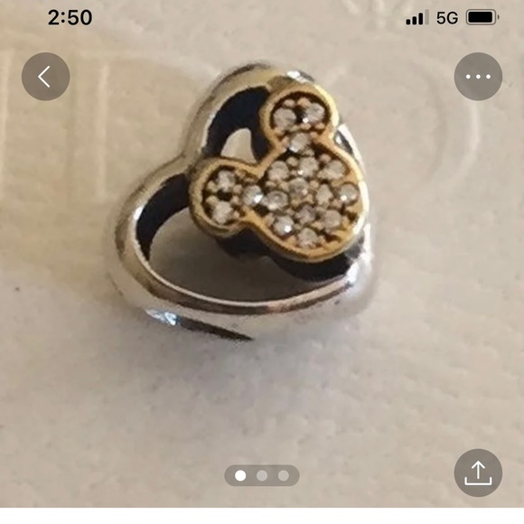 Mickey & Minnie Mouse sterling pave heart charm - Picture 2 of 3